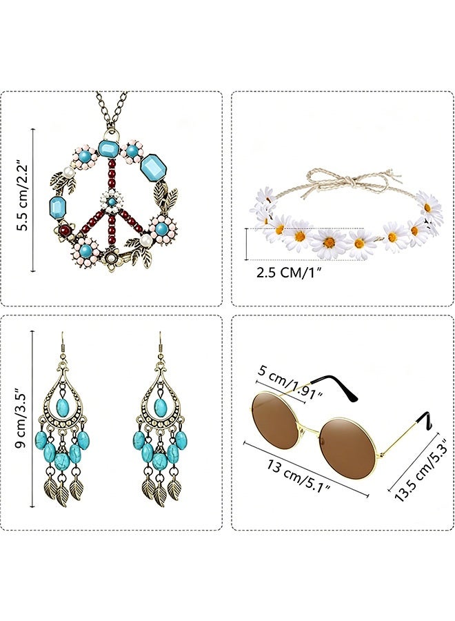 MXN 4 Pcs Hippie Costume Accessories Set with Sunglasses Peace Sign Necklace Boho Headband and Earring -  Hippie Costume Accessories - Retro Hippie Kit for 60s 70s Party Halloween Music Festivals and Themed Parties - Image 2