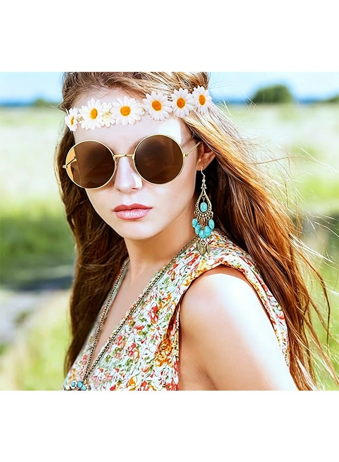 MXN 4 Pcs Hippie Costume Accessories Set with Sunglasses Peace Sign Necklace Boho Headband and Earring -  Hippie Costume Accessories - Retro Hippie Kit for 60s 70s Party Halloween Music Festivals and Themed Parties - Image 3