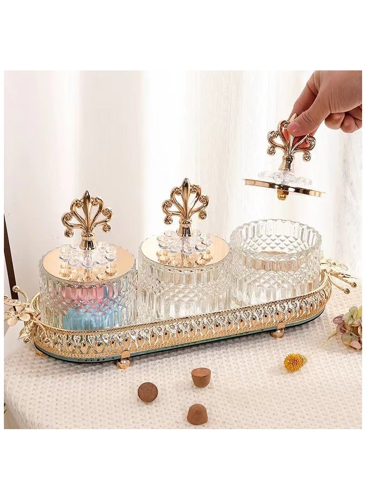 European style decorative glass candy jar gold edged decorative glass handicrafts sugar jar four-piece furniture storage - Image 2