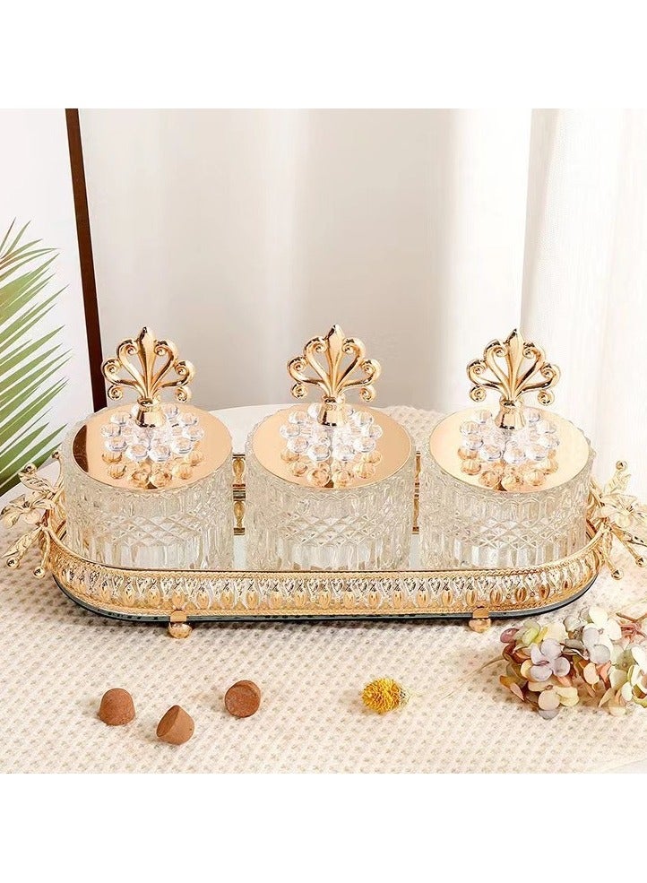 European style decorative glass candy jar gold edged decorative glass handicrafts sugar jar four-piece furniture storage - Image 1