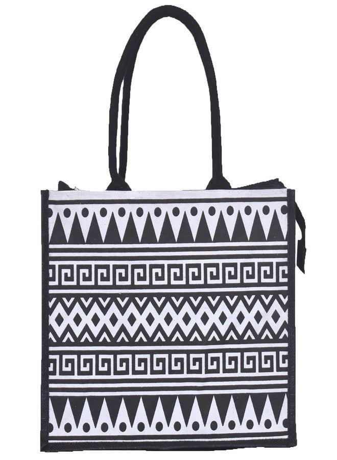 Daffodil Jute Bags | Tote Bag | Handcrafted Printed Bag | Eco Friendly Carry Bag | Durable Bags for Men & Women | Jute Handbags with Zipper (Black) - Image 2