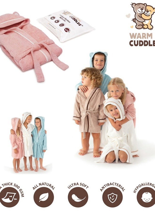 Warm Cuddles Premium Baby Robe - Ultra Soft Toddler Robe with Hood - Baby Bath Essentials - Bath Towel Robe for Baby Toddler Kid - Highly Absorbent Robe for Boys and Girls with Cute Bear Ears, Pink, 0-24 Months - Image 3
