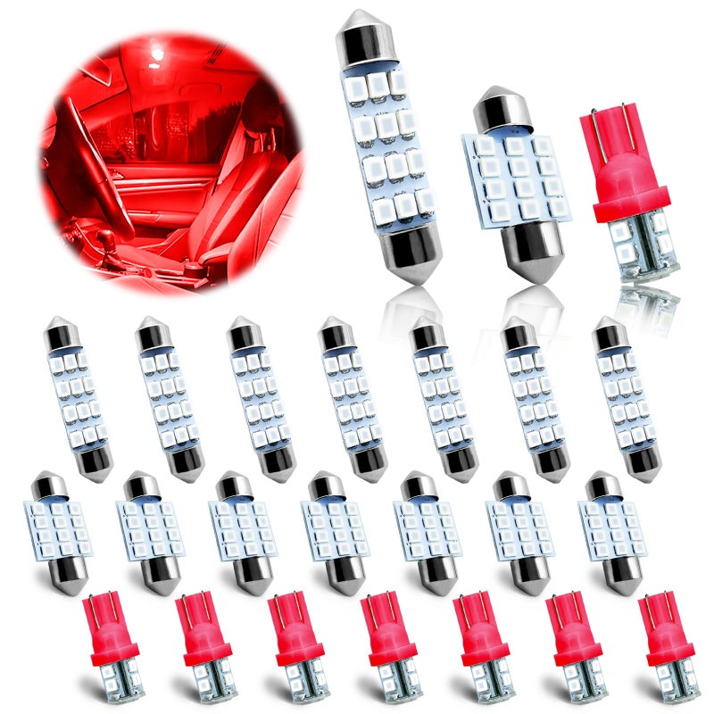 NTNEV 24PCS LED Interior Replacement Bulbs Interior Car Lights Dome Light LED Car Bulb Kit Set T10 31 mm 42 mm Used for Map Dome Lights and License Plate Courtesy Lights Accessories Red - Image 2