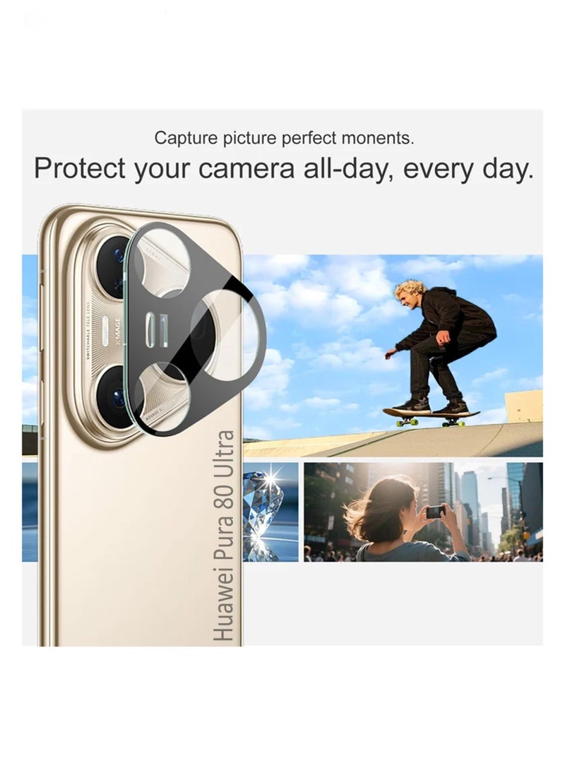Huawei Pura 80 Ultra 5G Camera Lens Protector, Scratch-Resistant HD Clarity Ultra-Thin 9H Tempered Glass shield Lens Cover - Black - Image 3