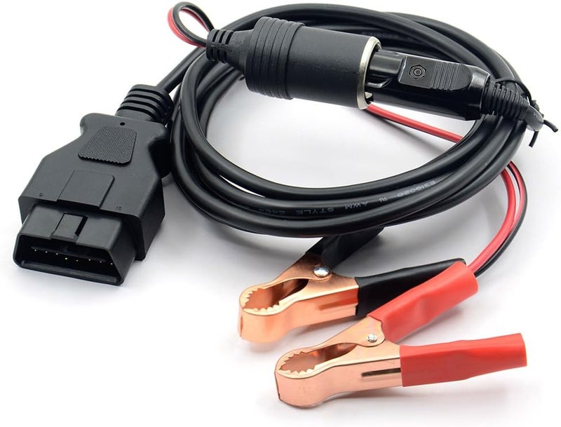 VSTM Store كابل إمداد الطاقة الطارئ لوحدة التحكم الإلكترونية للمركبة OBD II مع مشبك تمساح (3 أمتار) ومأخذ تمديد طاقة ولاعة السجائر 12 فولت لبطارية السيارة - Image 1