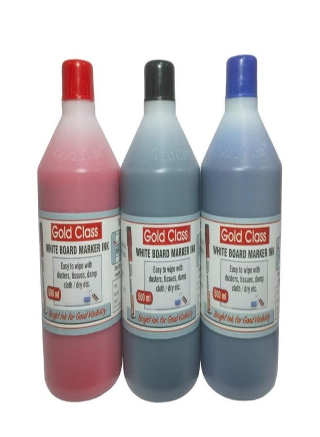 Gold Class Combo Pack of White Board Marker Ink (Red, Black, Blue) 500ML Each | Easily refillable | Suitable for Marker Pens | Suitable for Multiple Surfaces | Office & School Stationery- Set of 3 - Image 1