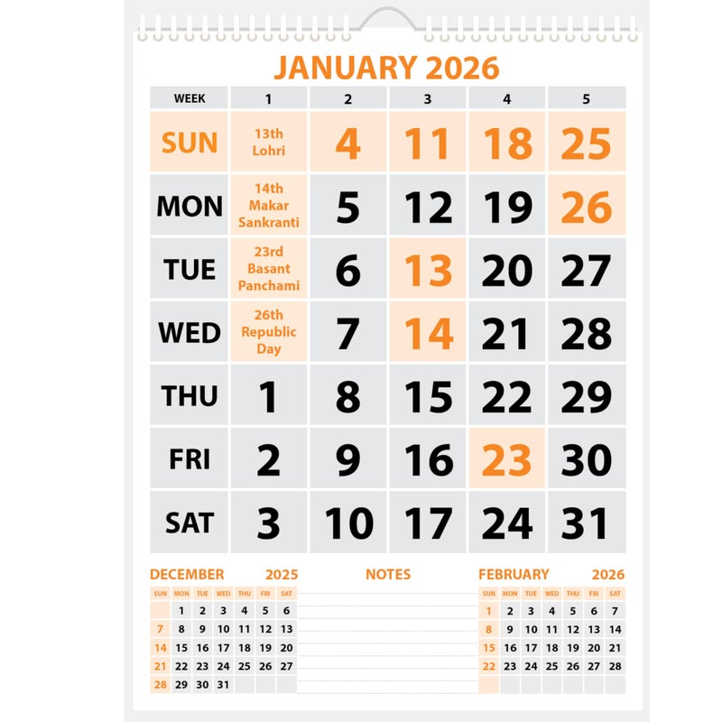 LAURET BLANC 2026 Wall Calendar -14.75" X 20" for Home & Office, Holidays Mentioned, 150 GSM Art Paper (B) - Image 5
