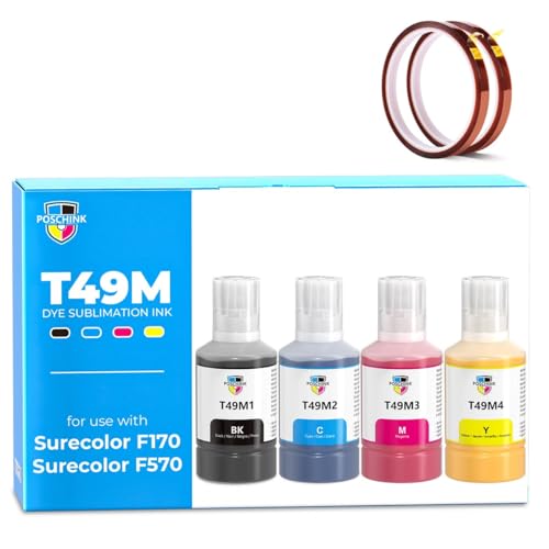Poschink F570 Sublimation Ink, T49M Sublimation Ink Refill Bottles for EPSON SureColor SC F570 F170 Dye Sub Printers - Black, Cyan, Magenta, Yellow - 140ml/bottle - Image 1