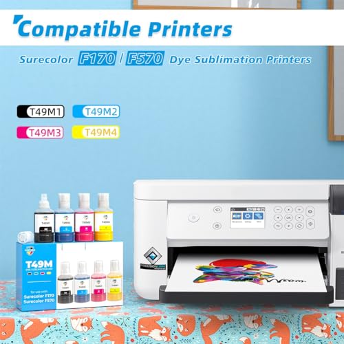 Poschink F570 Sublimation Ink, T49M Sublimation Ink Refill Bottles for EPSON SureColor SC F570 F170 Dye Sub Printers - Black, Cyan, Magenta, Yellow - 140ml/bottle - Image 2