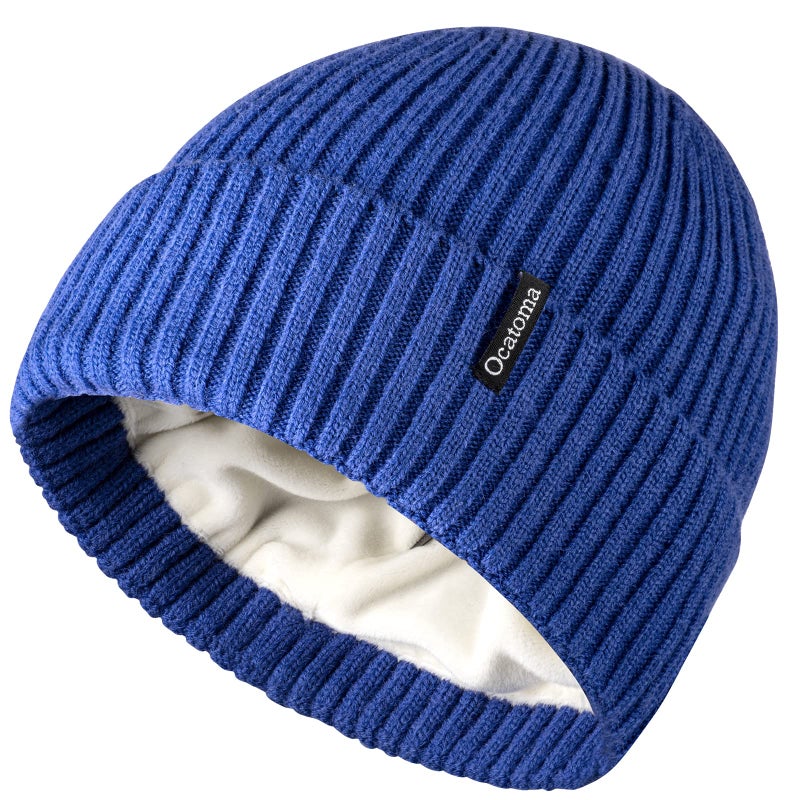 Ocatoma Beanie for Men Women Warm Winter Knit Cuffed Beanie Soft Warm Ski Hats Unisex Sapphire Blue - Image 1