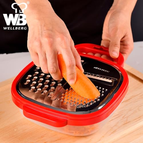 Wellberg 5 in 1 Stainless Steel Greater with Attachable Container for Grated Food, Cheese Box Grater, Food Chopper, Wave Cutter, Multi-Purpose Shredder and Grater, Container Comes with Lid - Image 5