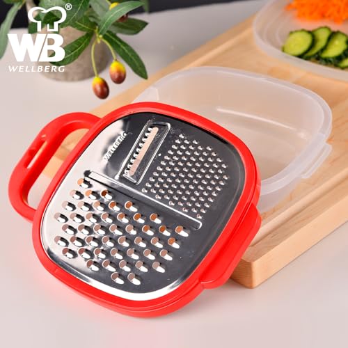Wellberg 5 in 1 Stainless Steel Greater with Attachable Container for Grated Food, Cheese Box Grater, Food Chopper, Wave Cutter, Multi-Purpose Shredder and Grater, Container Comes with Lid - Image 4