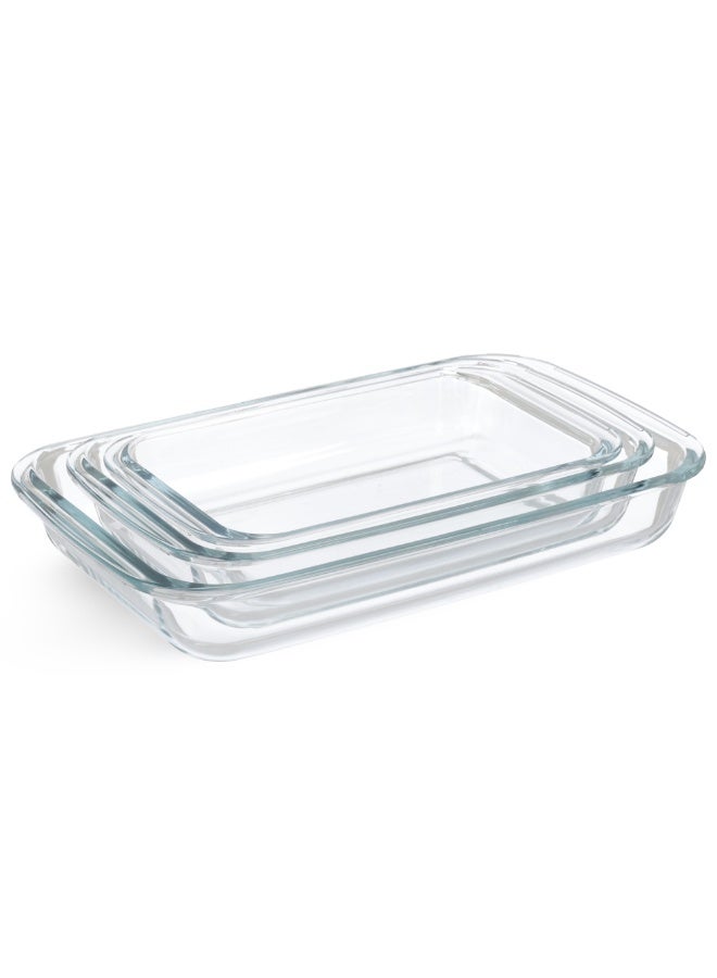 Oven Roaster set, 3 pieces(S/M/L) , Rectangular, Tempered Glass - Transparent - Image 1