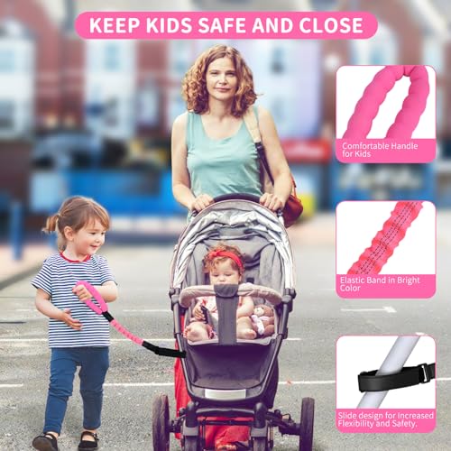 ONEDONE Stroller Handle for Toddler Travel 20" Stroller Strap for Kids to Hold Handle for Strollers, Wagons, Shopping Carts Soft Handle for Child Safety Keep Kids Close Pink - Image 3