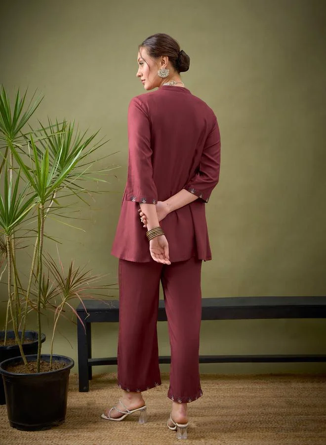 SASSAFRAS Embroidery Detail Shirt & Palazzos Co-Ords by Styli
