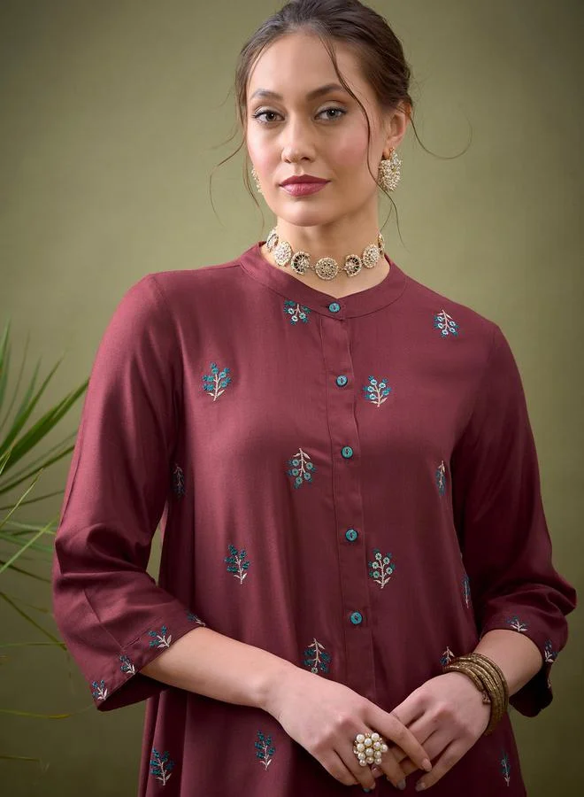 SASSAFRAS Embroidery Detail Shirt & Palazzos Co-Ords by Styli