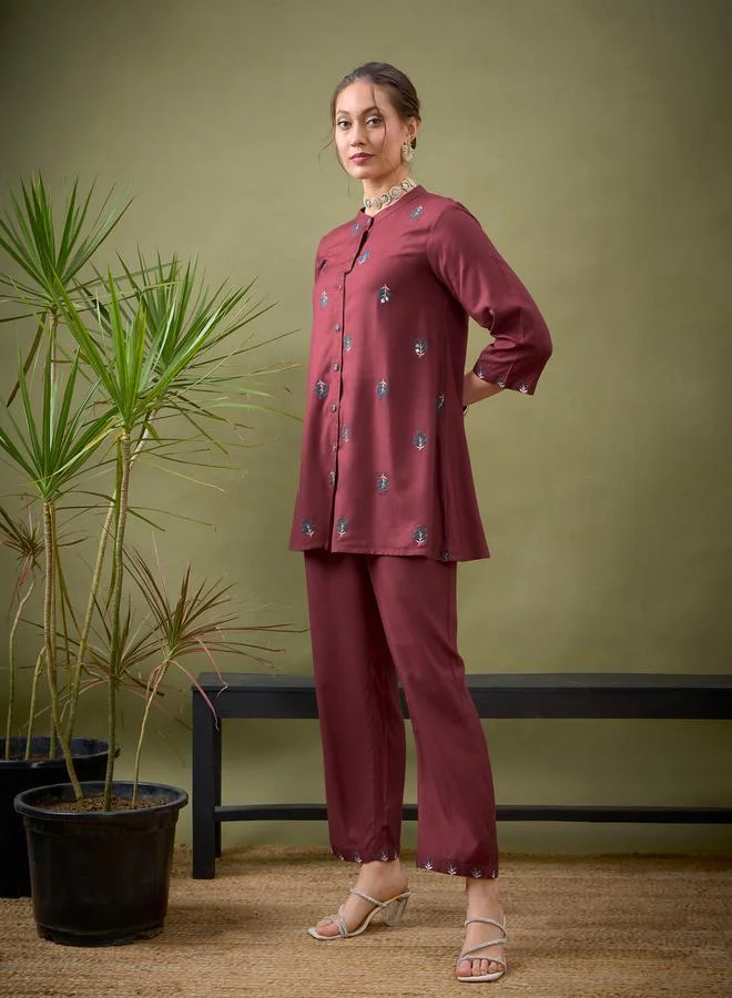 SASSAFRAS Embroidery Detail Shirt & Palazzos Co-Ords by Styli