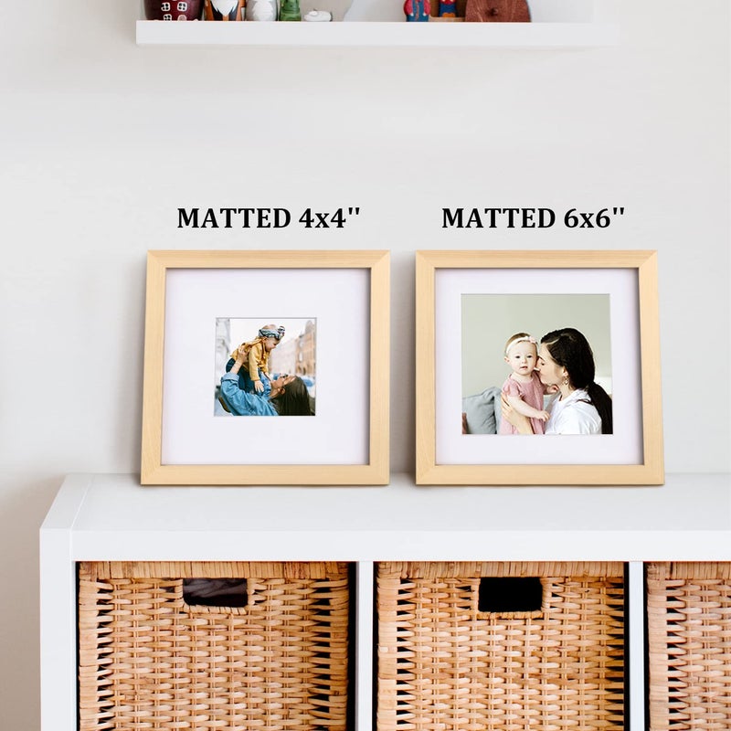 Egofine Egofine 8x8 Picture Frames Natural Wood Frames with Plexiglass  Display Pictures 4x4/6x6 with Mat or 8x8 Without Mat Set of 4 for Tabletop and Wall Mounting  - Image 4