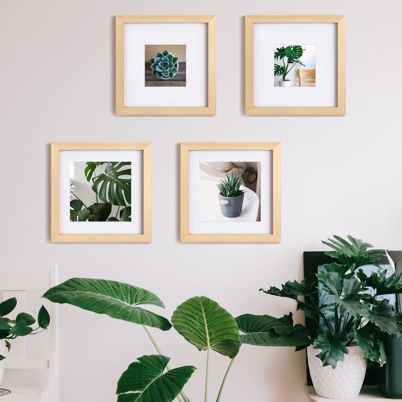 Egofine Egofine 8x8 Picture Frames Natural Wood Frames with Plexiglass  Display Pictures 4x4/6x6 with Mat or 8x8 Without Mat Set of 4 for Tabletop and Wall Mounting  - Image 3