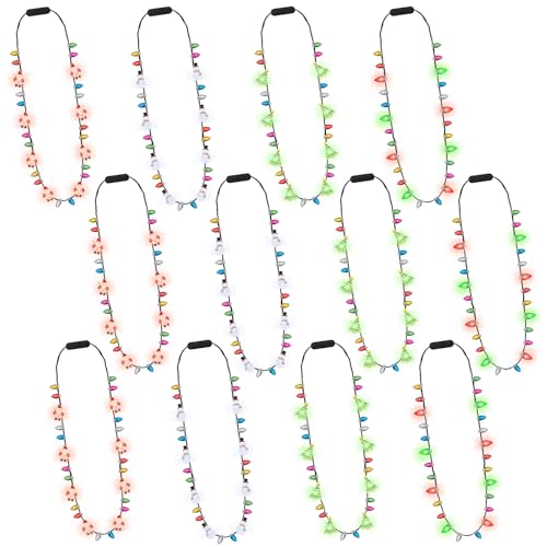 Traplace Christmas Party Accessories 12PCS Christmas Light Necklace Christmas Favors Colorful Bulbs 3 Modes Light Up Christmas Necklace Santa Claus Christmas Trees Snowmen Christmas Necklaces Adults - Image 1