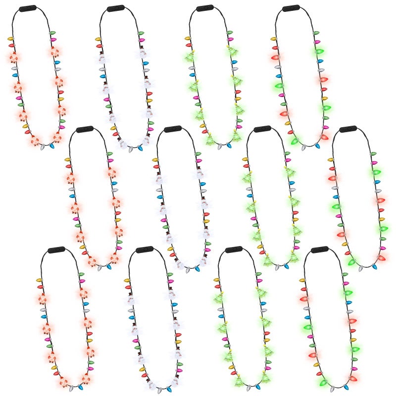 Traplace Christmas Party Accessories 12PCS Christmas Light Necklace Christmas Favors Colorful Bulbs 3 Modes Light Up Christmas Necklace Santa Claus Christmas Trees Snowmen Christmas Necklaces Adults - Image 3