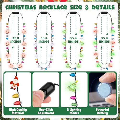 Traplace Christmas Party Accessories 12PCS Christmas Light Necklace Christmas Favors Colorful Bulbs 3 Modes Light Up Christmas Necklace Santa Claus Christmas Trees Snowmen Christmas Necklaces Adults - Image 5