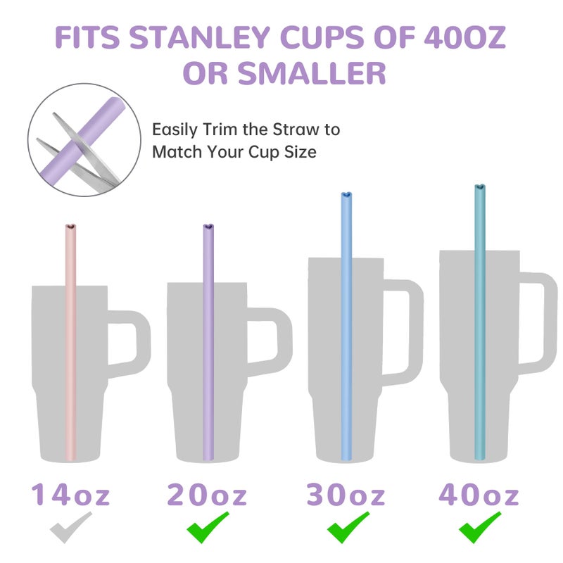 Tomorotec 15PCS Heart Shaped Silicone Straws Fit for Stanley 40oz 30oz 20oz Tumbler, 12.2 Inch Reusable Silicone Drinking Straws Fit for Stanley Cups, Customizable for Various Drinkware w/ 2 Brushes - Image 4