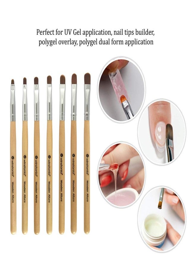 Winstonia 7pcs Gel Nail Brush Set for Nail Tips Builder & Overlay, Sculpting, Poly Gel, and Extensions. Oval Size Brushes Manicure Painting Pen - WOODEN ALLURE - Image 2
