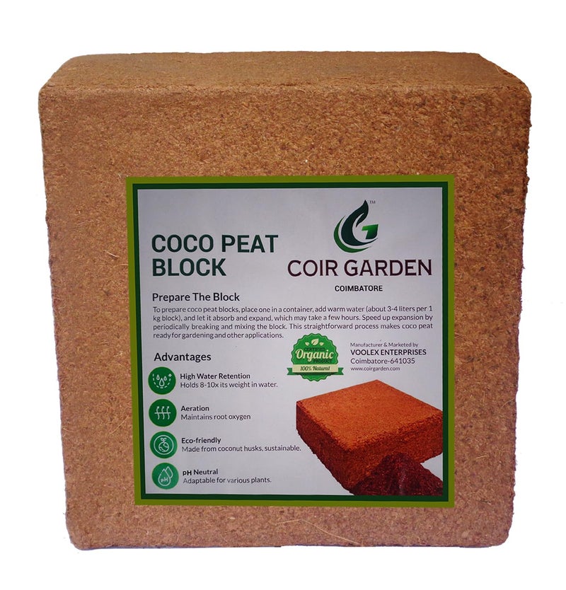 COIR GARDEN - Cocopeat Block 5 KG (Pack of 1) - Expands Upto 75 litres - Soil Manure Potting Mixture for Terrace and Kitchen Gardening - Image 1