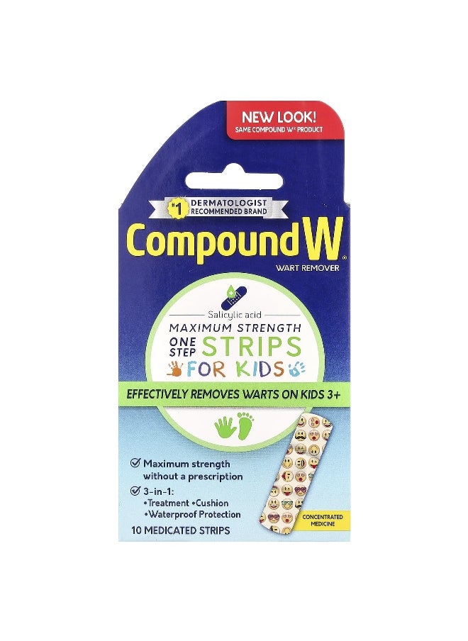 Compound W Compound W, Wart Remover, One Step Strips, Maximum Strength, For Kids, Ages 3+, 10 Medicated Strips  - Image 1