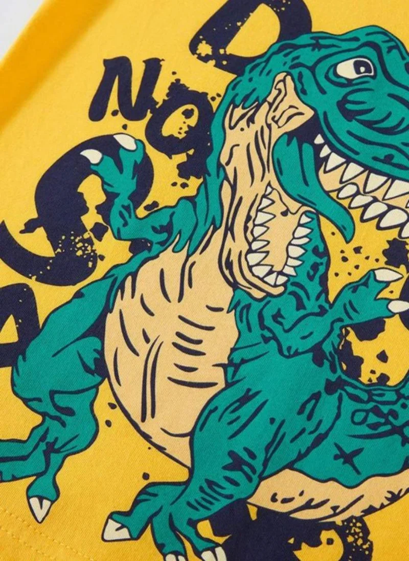 YUNIQEE Yellow Printed  Round Neck T-shirt