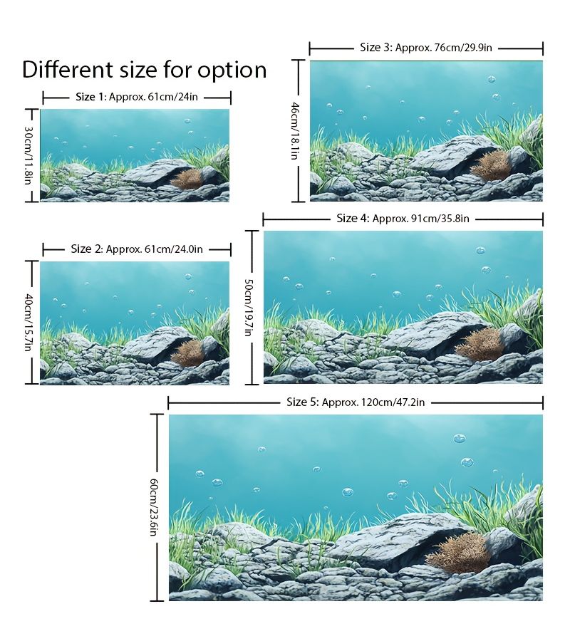 1 Sheet 47.2x24in Underwater Landscape Mural Sticker for Fish Tank Decoration Aquatic Plants Rocks Scene Sun Resistant Vinyl Art - Image 2