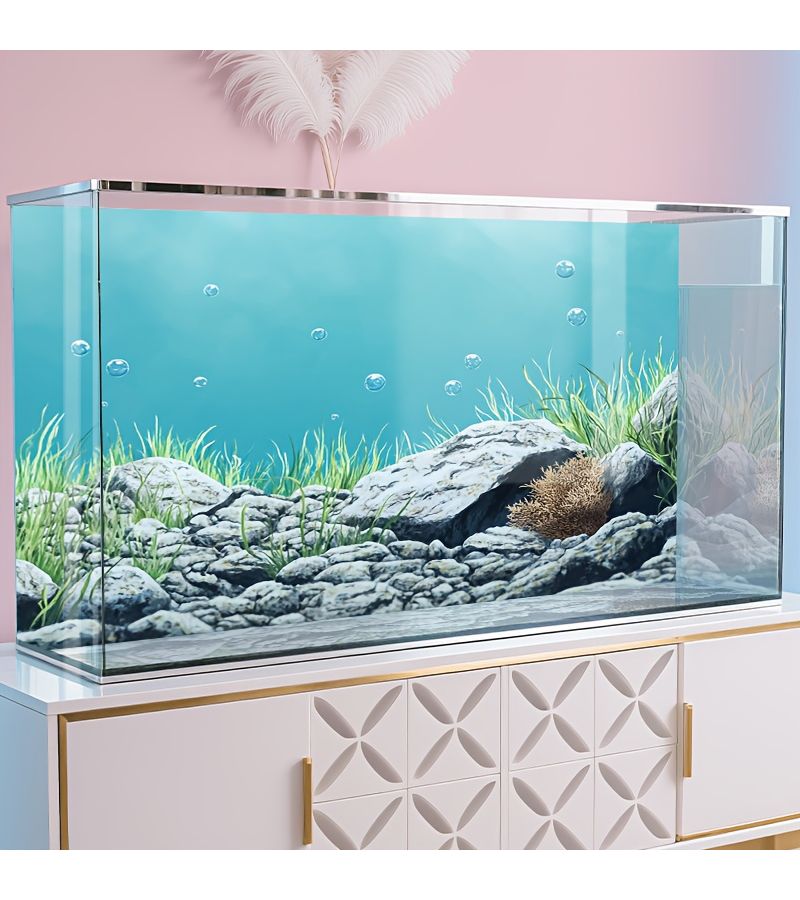1 Sheet 47.2x24in Underwater Landscape Mural Sticker for Fish Tank Decoration Aquatic Plants Rocks Scene Sun Resistant Vinyl Art - Image 1