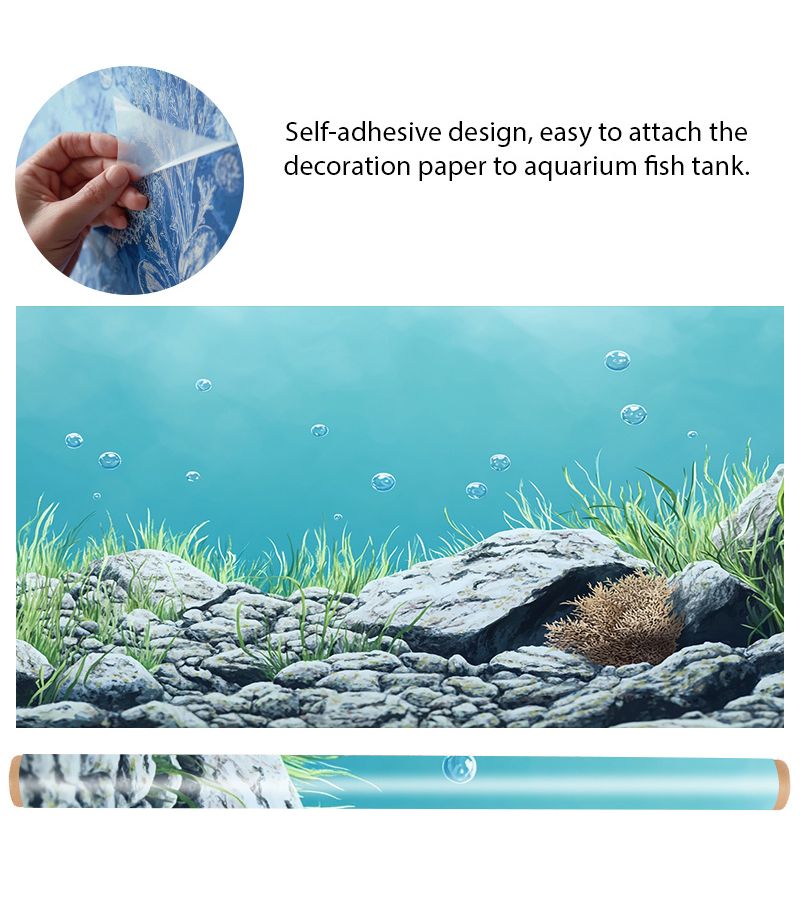 1 Sheet 47.2x24in Underwater Landscape Mural Sticker for Fish Tank Decoration Aquatic Plants Rocks Scene Sun Resistant Vinyl Art - Image 3
