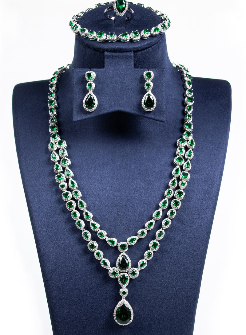 Mark Fairwhale Double layer Water Drop Bridal Necklace Simple, Exquisite, Elegant Multi layer Necklace Four Piece Set - Image 1