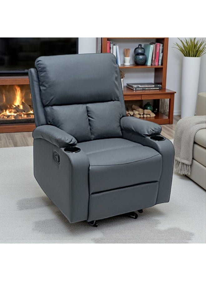مفروشات صابر واخوانه (ذ.م.م) SBF Single Seater PU Leather Manual Recliner with Cup Holders - Modern Design, Ultimate Comfort, One-Seat Relaxing Chair, Ideal Living Room Furniture For Home Relaxation Experience, Grey - Image 5