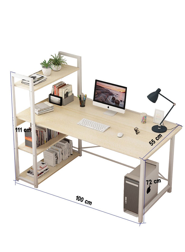 ZUIHAO ZUIHAO Computer Desk with Shelves 100x55x111cm Writing Desk with Storage Bookshelf  Corner Desk with Shelves beige Home Office Desk with Bookshelf Easy Assemble  - Image 3