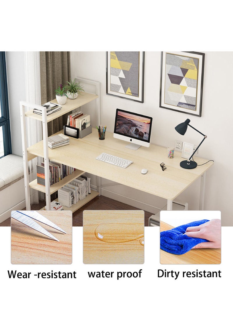 ZUIHAO ZUIHAO Computer Desk with Shelves 100x55x111cm Writing Desk with Storage Bookshelf  Corner Desk with Shelves beige Home Office Desk with Bookshelf Easy Assemble  - Image 2