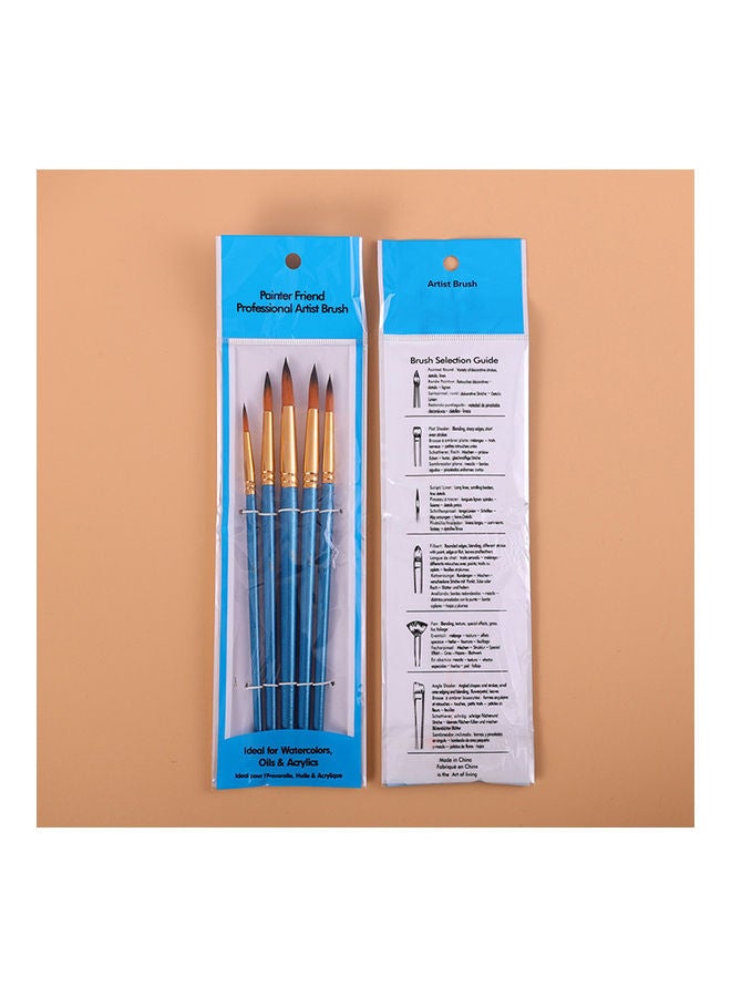 NIBEMINENT 5-Piece Round Paint Brush Set Blue/Golden/Brown - Image 2
