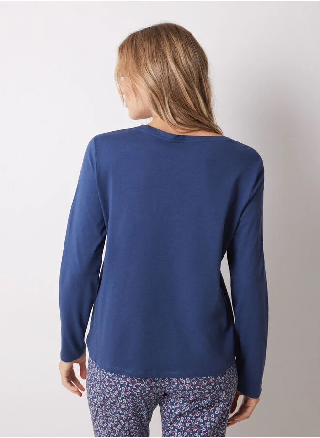 women'secret Blue Long Sleeve Cotton T-Shirt