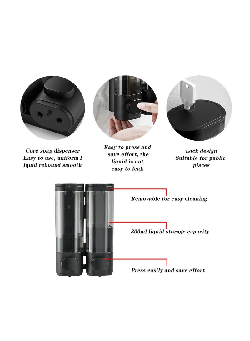 2-Chamber Soap Dispensers Wall Mount Commercial Dispenser Manual Hand Shampoo Shower Gel Lotion Container with  Home Bath Kitchen - Image 3