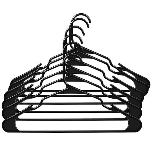 BIANCO Clothes Hangers with Smooth Finish and Non-Slip Grooves Pack of 6 | Clothes Hanger Wardrobe Storage Organizer | Heavy Duty Plastic Hanger for Coats, Suits, Dresses, Pants and Shirts (Black) - Image 1