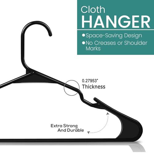 BIANCO Clothes Hangers with Smooth Finish and Non-Slip Grooves Pack of 6 | Clothes Hanger Wardrobe Storage Organizer | Heavy Duty Plastic Hanger for Coats, Suits, Dresses, Pants and Shirts (Black) - Image 4