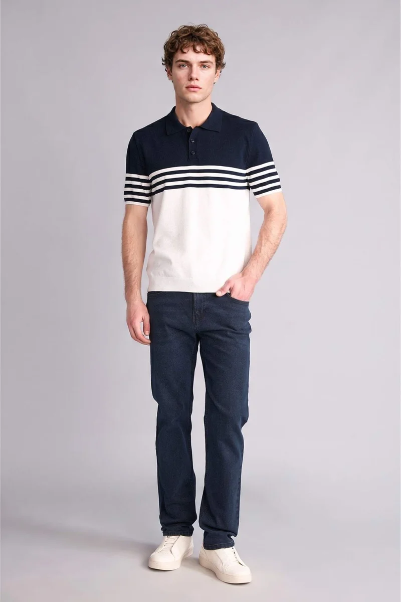 DeFacto Standard Fit Polo Collar Striped Short Sleeve Polo T-Shirt