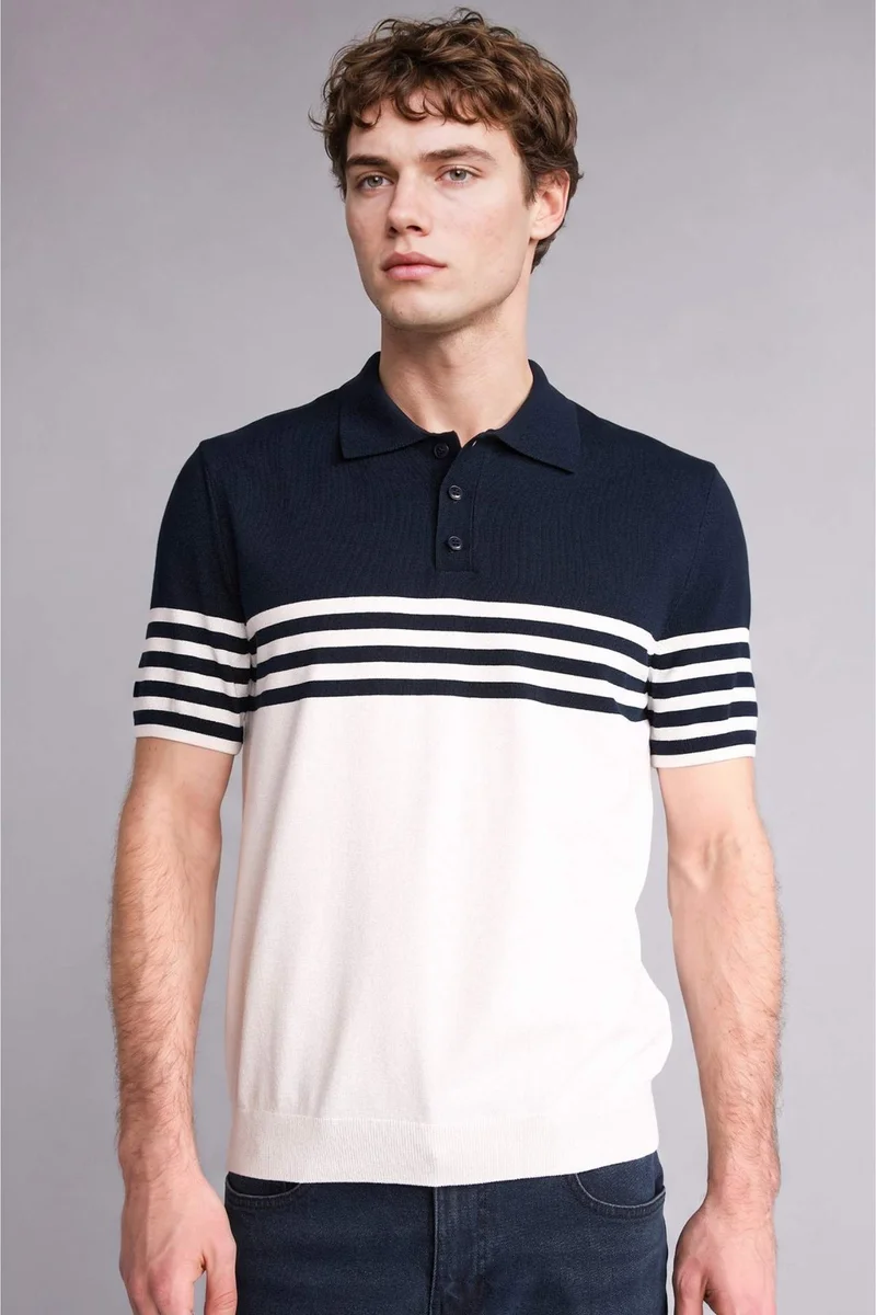 DeFacto Standard Fit Polo Collar Striped Short Sleeve Polo T-Shirt