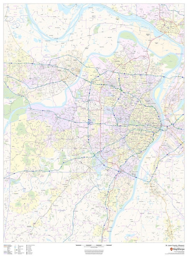 MapSherpa خريطة جدارية مغلفة لمقاطعة سانت لويس، ميزوري - مقاس 36 بوصة × 48 بوصة - Image 1