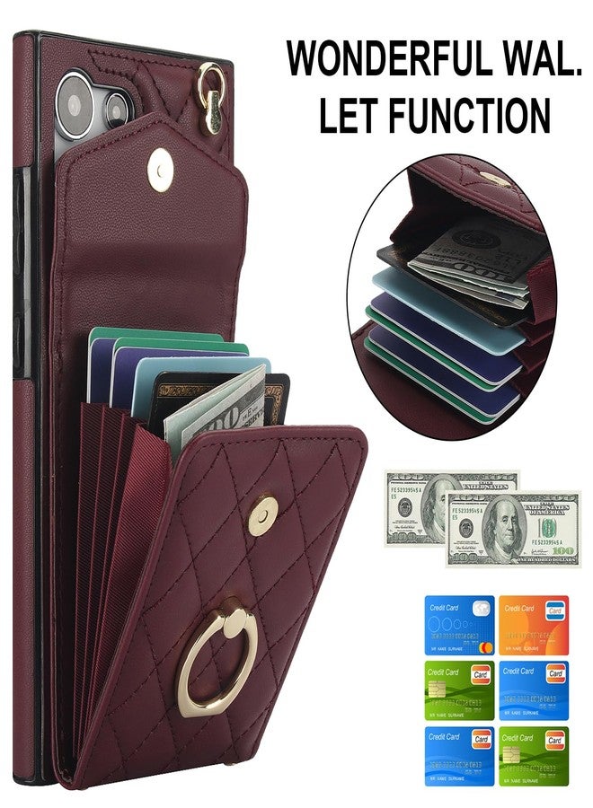 Asuwish Phone Case for Samsung Galaxy S24 Ultra 5G Wallet Cover with Tempered Glass Screen Protector and Wrist Strap Ring RFID Blocking Credit Card Holder Cell S24Ultra 24S S 24 24Ultra Women Wine Red - Image 2