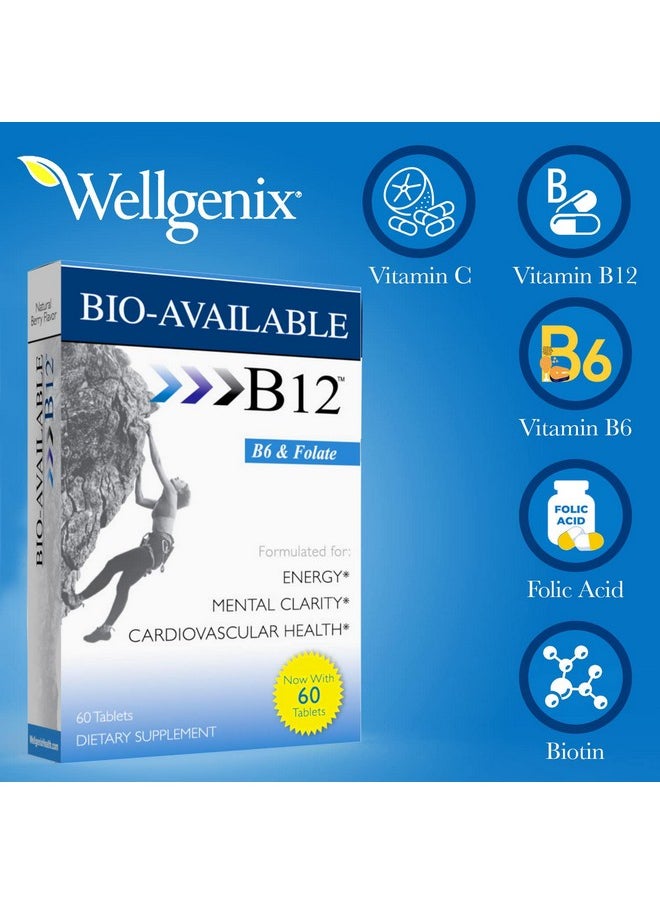 wellgenix - Bio Available Sublingual B12 60Ct (2 Pack) Daily Multivitamins Focus Support Formula W/ Vitamins C B6 B12 Folic Acid & Biotin Energy & Diet Supplement For Immune & Overall Health - Image 1