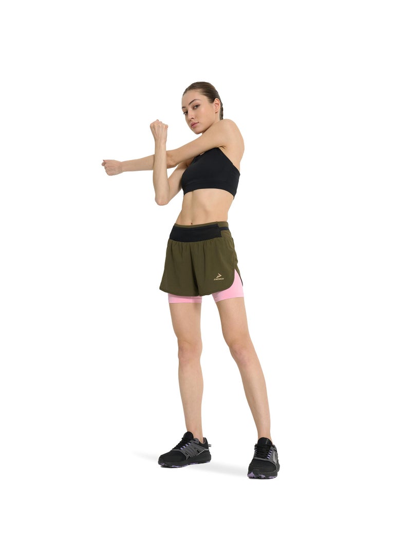 Demix Women's Running Shorts Green/Pink, Demix, MOVI Cool+ Moisture-Wicking, Compression Inner Shorts, 5 Pockets, Reflective Details for Safety - Image 5