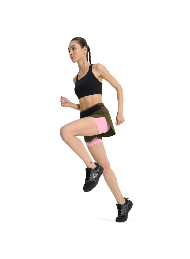 Demix Women's Running Shorts Green/Pink, Demix, MOVI Cool+ Moisture-Wicking, Compression Inner Shorts, 5 Pockets, Reflective Details for Safety - Image 4